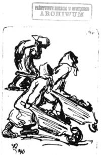 Diese Zeichnung von Maria Hiszpańska-Neumann befand sich in dem Glasbehälter. © Archiv des Museums Auschwitz.